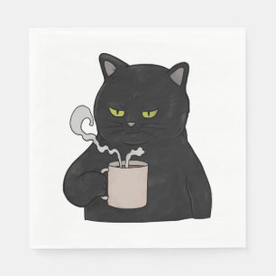 Grumpy Black Cat with Coffee Morning Grouch Napkins