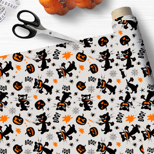 Grumpy Black Halloween Cats, Spiders and Pumpkins Fabric
