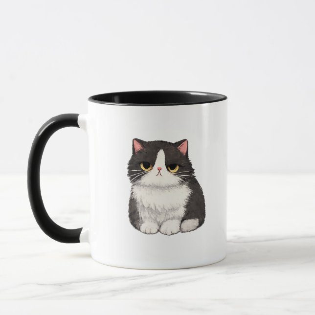 Grumpy Black & White Cat Mug (Left)