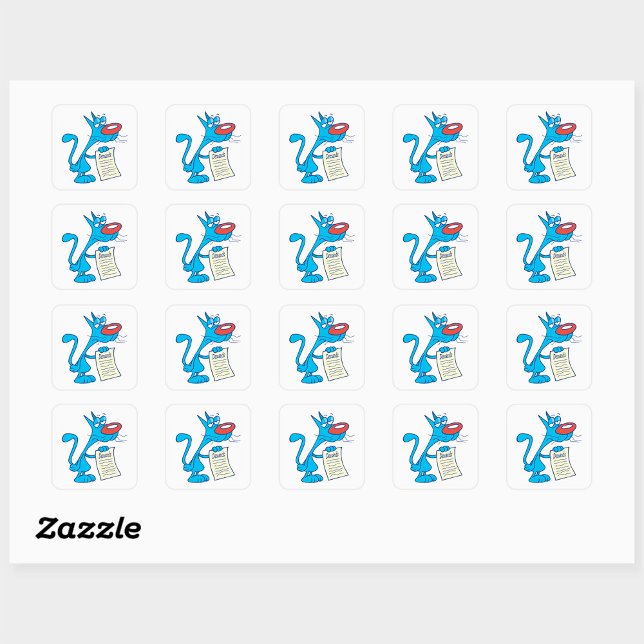 Grumpy Blue Cartoon Cat Holding Demands List Square Sticker (Creator Uploaded)