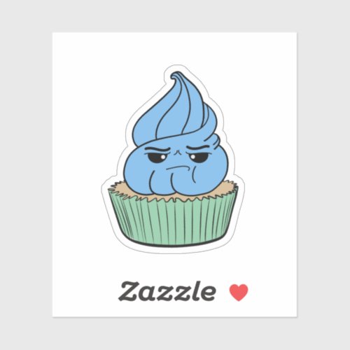 Grumpy Blue Cupcake Sticker