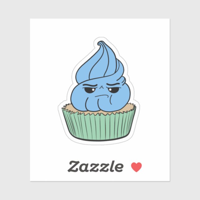 Grumpy Blue Cupcake Sticker (Sheet)