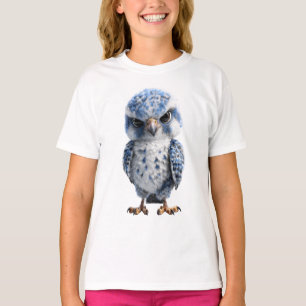 Grumpy Blue Little Owl Bird Character Kids T-Shirt