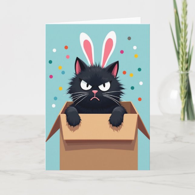 Grumpy Bunny Cat Fun Card (Front)