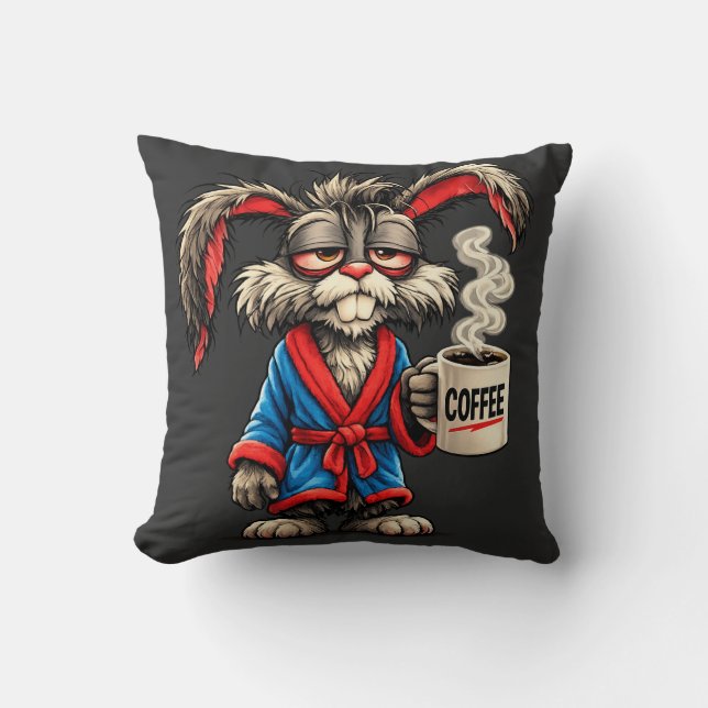 Grumpy Bunny Coffee Funny T-Shirt Throw Pillow (Front)