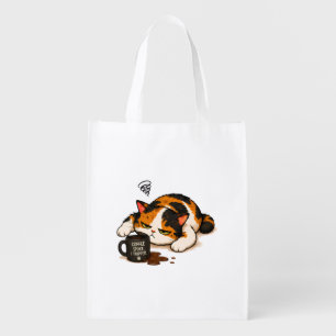 Grumpy Calico Cat - Coffee spoke Grocery Bag