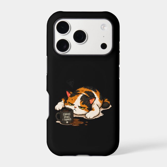 Grumpy Calico Cat - Coffee spoke iPhone Case (Back)
