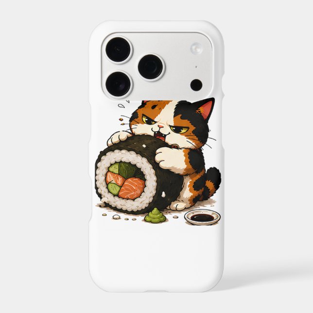 Grumpy Calico Cat Sushi Lover  Iphone Case (Back)