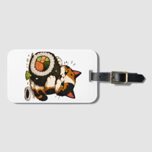 Grumpy Calico Cat Sushi Lover Luggage Tag