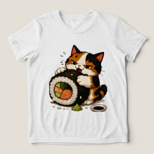 Grumpy Calico Cat Sushi Lover Tri-Blend Shirt