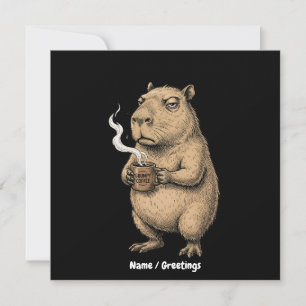 Grumpy Capybara Coffee Vintage Ink Sketch Invitation