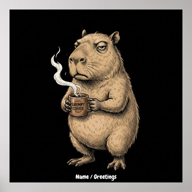 Grumpy Capybara Coffee Vintage Ink Sketch  Poster (Front)