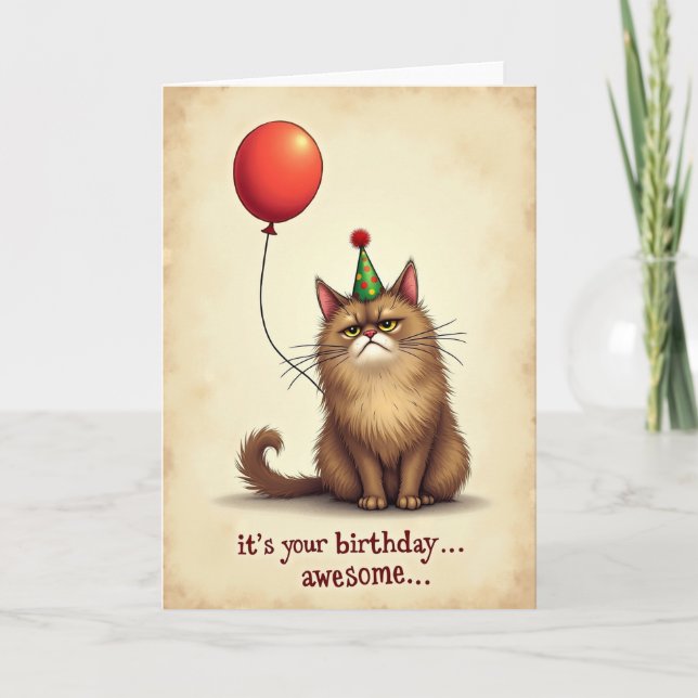 Grumpy Caramel Cat Birthday Card (Front)