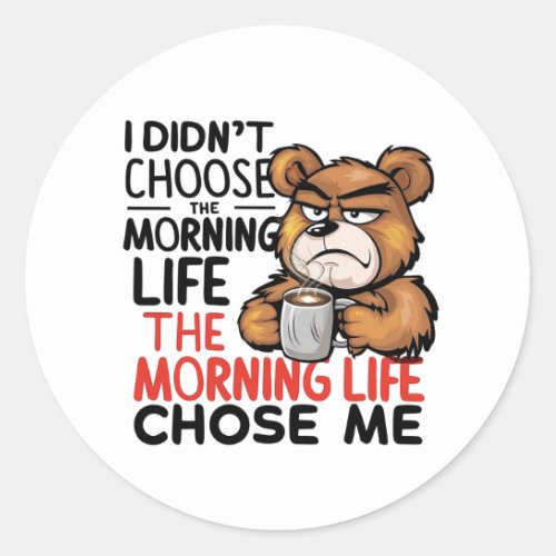 Grumpy Cartoon Bear Classic Round Sticker