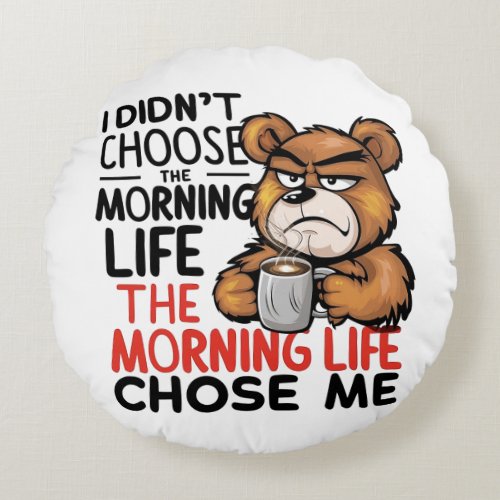 Grumpy Cartoon Bear Round Pillow