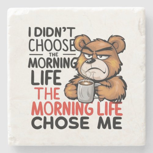 Grumpy Cartoon Bear Stone Coaster