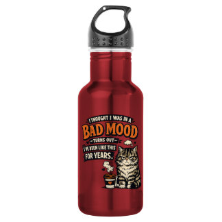 Grumpy Cat Coffee Mood – Retro Funny Quote Design Stainless Steel Water Bottle