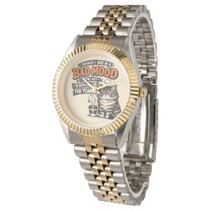 Grumpy Cat Coffee Mood – Retro Funny Quote Design Watch