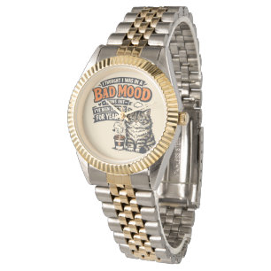 Grumpy Cat Coffee Mood – Retro Funny Quote Design Watch