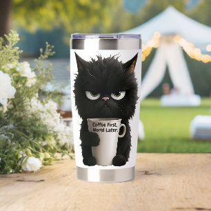 Grumpy Cat Coffee Mood T-Shirt Funny Black Fluffy Insulated Tumbler
