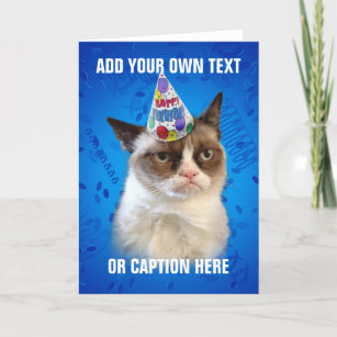 Funny Grumpy Cat in Hat 3D Holographic Luxury Birthday Greeting Card Cat Lovers 