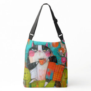 Grumpy Cat Drinking Coffee In Armchair Crossbody Bag