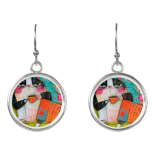 Grumpy Cat Drinking Coffee In Armchair Earrings