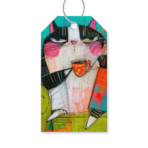 Grumpy Cat Drinking Coffee In Armchair Gift Tags
