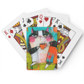 Grumpy Cat Drinking Coffee In Armchair Poker Cards