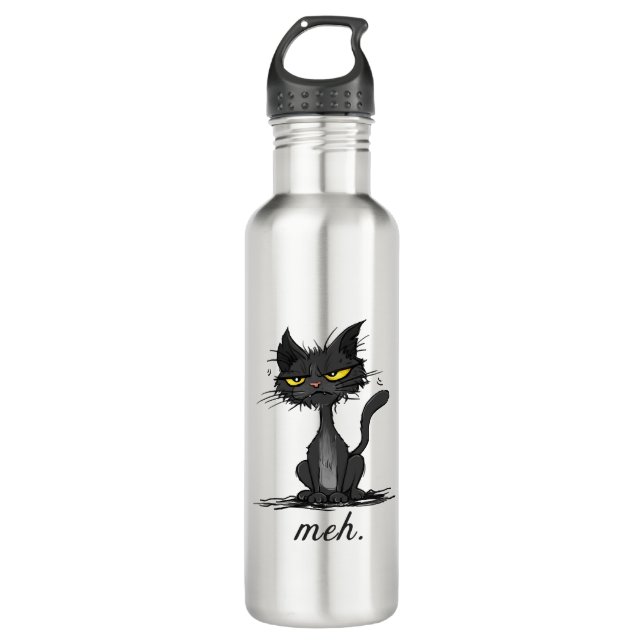 GRUMPY CAT - Funny Meh Cat - Crazy Cat Lady Gift Stainless Steel Water Bottle (Front)