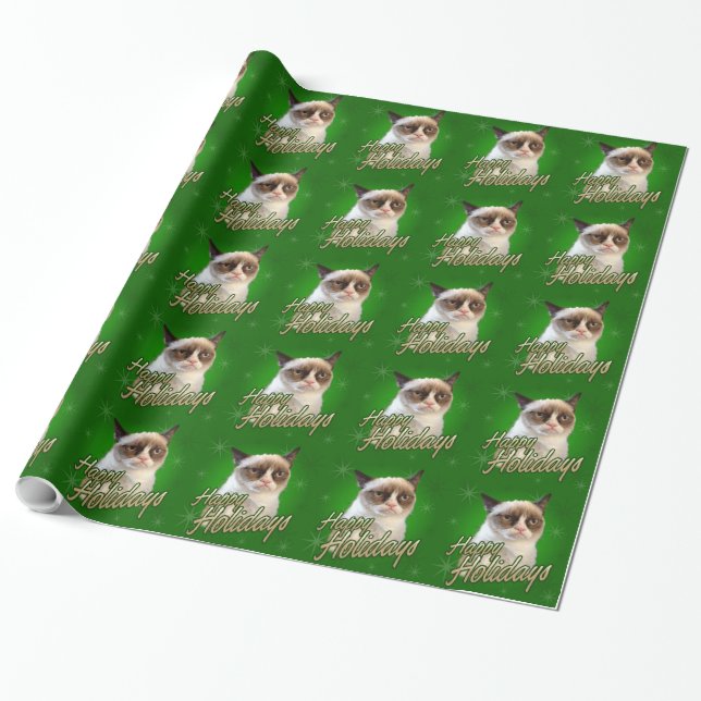 Grumpy Cat Happy Holidays Wrapping Paper (Unrolled)