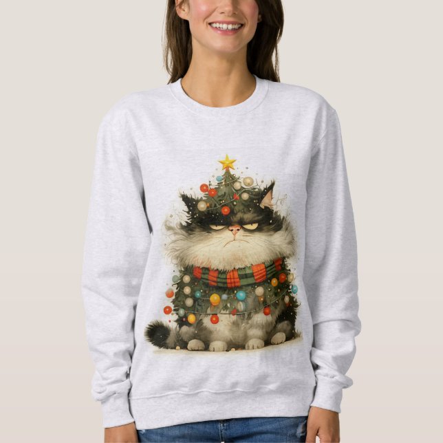 Grumpy Cat In Christmas Lights Funny Cat  Sweatshirt (Front)