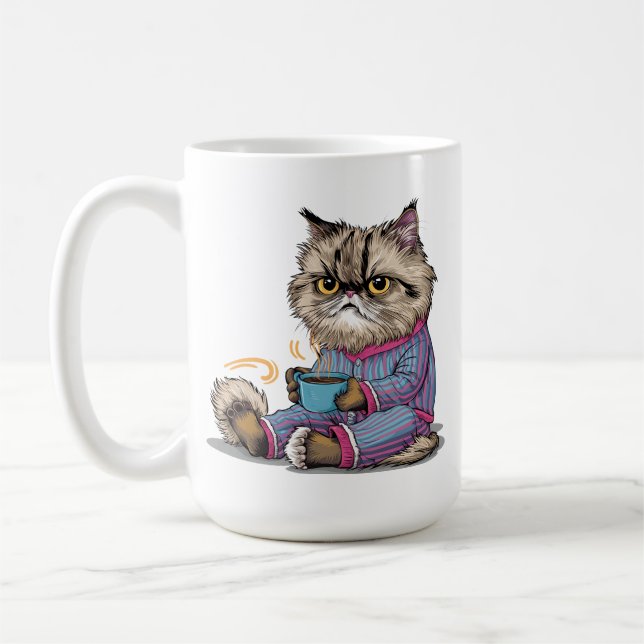 Grumpy Cat in Pajamas with Coffee Mug (Left)