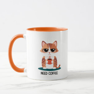 Grumpy Cat "NEED COFFEE" Mug Cute Tabby Kitten