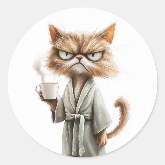 Grumpy Cat Needs Coffee Classic Round Sticker (Front)