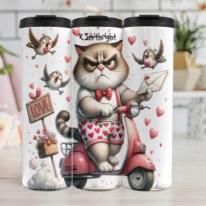 Grumpy Cat on a Moped Thermal Tumbler