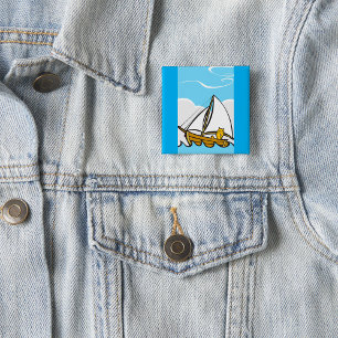Grumpy Cat on a Sailboat Funny Nautical Cartoon Button