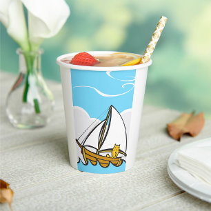 Grumpy Cat on a Sailboat Funny Nautical Cartoon  Paper Cups
