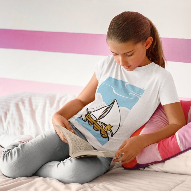 Grumpy Cat on a Sailboat Funny Nautical Cartoon  T-Shirt (Creator Uploaded)