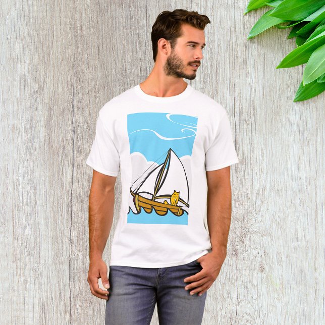 Grumpy Cat on a Sailboat Funny Nautical Cartoon  T-Shirt (Creator Uploaded)