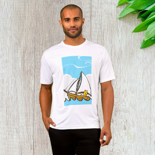 Grumpy Cat on a Sailboat Funny Nautical Cartoon  T-Shirt