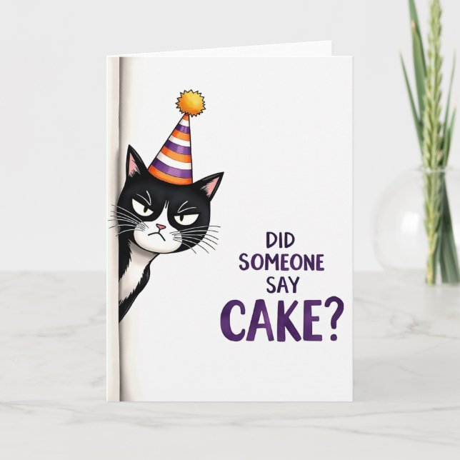Grumpy Cat Party Hat Birthday Card (Front)