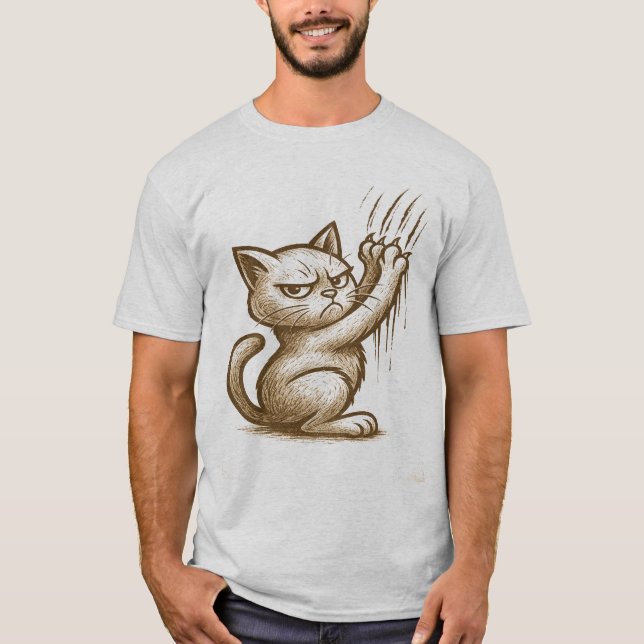 Grumpy Cat Scratch Attack – Expressive Feline Art T-Shirt (Front)