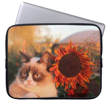 Grumpy Cat Sunflower Laptop Sleeve by thegrumpycat at Zazzle