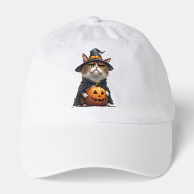 Grumpy Cat Wearing Pumpkin Witch Outfit 🎃 Hat (Front)
