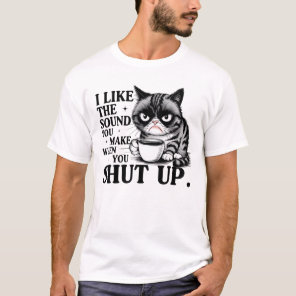 Grumpy Cat with Coffee Funny Morning Design 😼☕ T-Shirt