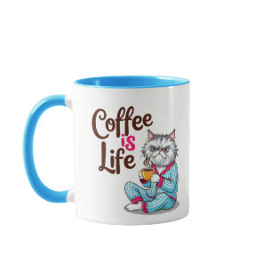 Grumpy Cat with-"Coffee is Life" Mug-Editable Name Mug