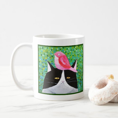 Grumpy Cat with red little bird Funny Cat Lover  Coffee Mug