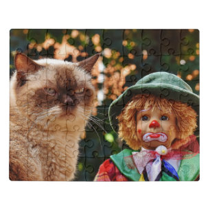 Grumpy Cat with Sad Clown Jigsaw Puzzle