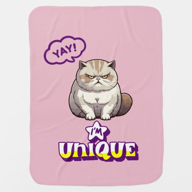 ​Grumpy Cat "YAY! I'm Unique" Funny Baby Blanket (Front)